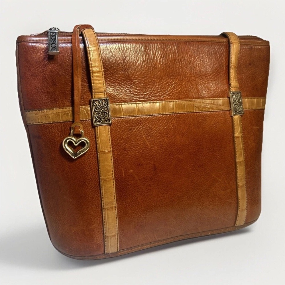 Brighton Leather Handbag Retired Brown Textured Pebbled Boxy Shoulder Bag